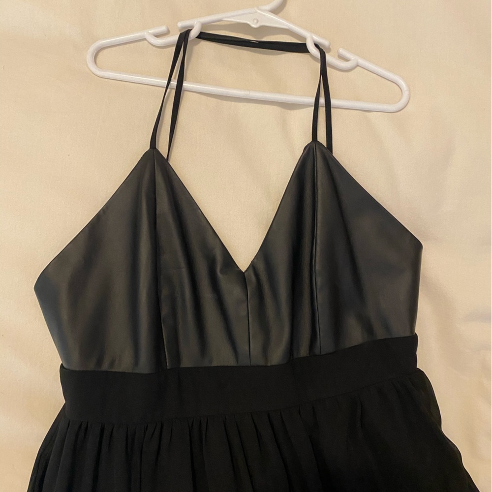 Lulus black faux leather bodice maxi dress size small
